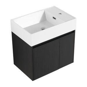 English Elm 24 Inch Bathroom Cabinet Resin Sink Vanity with Soft-Close Doors, Beveled Handle, Water-Resistant Finish Black Chestnut W999P228747
