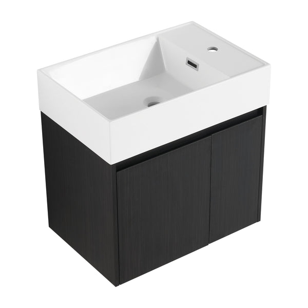 English Elm 24 Inch Bathroom Cabinet Resin Sink Vanity with Soft-Close Doors, Beveled Handle, Water-Resistant Finish Black Chestnut W999P228747