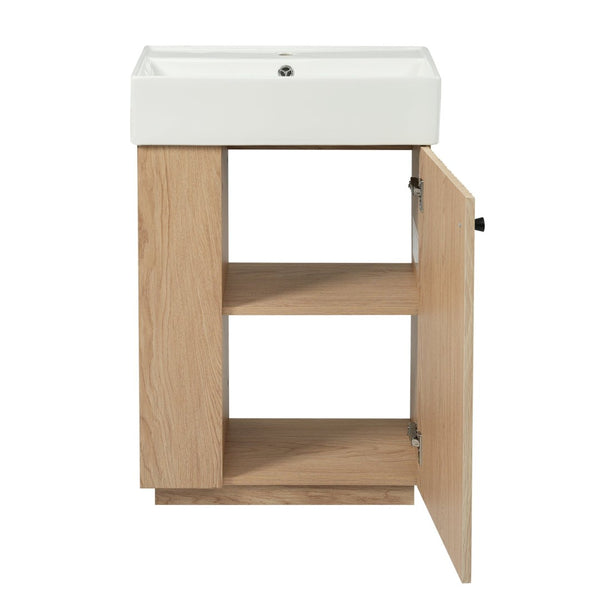 English Elm [video]21.6" Freestanding Bathroom Vanity Ceramic Sink Wavy Door Mdf Cabinet Small Bath Wood N729P285503N