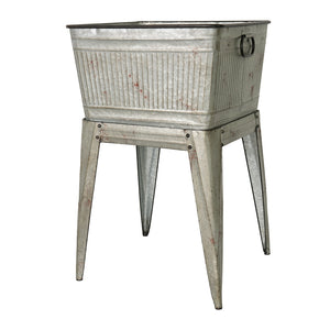 English Elm 20.5x20.5x21" Galvanized Perryman Tub on Stand - Rustic Riveted Ice Bucket Planter, Raised Design for Easy Access W2078P323437