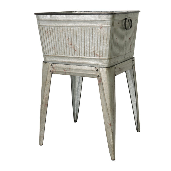 English Elm 20.5x20.5x21" Galvanized Perryman Tub on Stand - Rustic Riveted Ice Bucket Planter, Raised Design for Easy Access W2078P323437