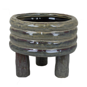 English Elm Garden Glazed Ceramic Planter Ribbed Sculptural Design for Patio or Indoor Tabletop B056P416939