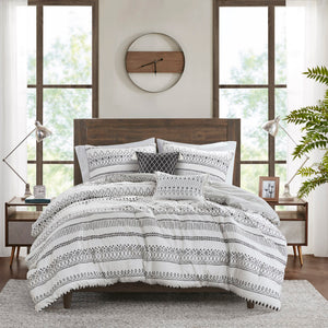 JLA Home Madison Park - 5 Madison Park Fraser Seersucker Reversible Comforter Set with Tassel Pillows, Antimicrobial, Lightweight MP10-8466