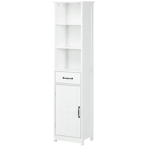 English Elm Kleankin Slim Bathroom Storage Cabinet - Tall Linen Tower With Adjustable Shelves & Drawer, White W2225P217012