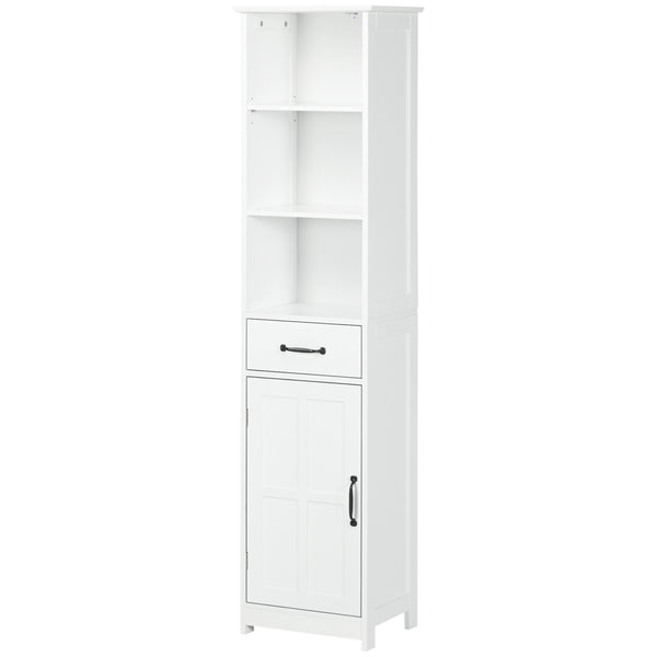 English Elm Kleankin Slim Bathroom Storage Cabinet - Tall Linen Tower With Adjustable Shelves & Drawer, White W2225P217012