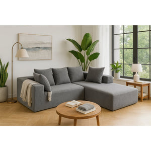 English Elm Full Foam Modular L-shaped Sectional Sofa Flannelette Upholstered with Five Throw Pillows Grey-Blue W3326S00024