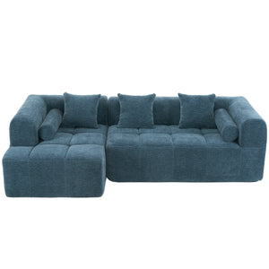 English Elm 101.2" Modern Sectional Sofa Full-Compressed Modular Couch with Deep Seating, Tufted Chenille Fabric, Pillows Included Blue N719S001890C