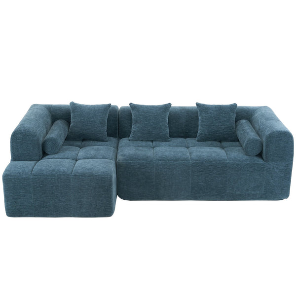 English Elm 101.2" Modern Sectional Sofa Full-Compressed Modular Couch with Deep Seating, Tufted Chenille Fabric, Pillows Included Blue N719S001890C