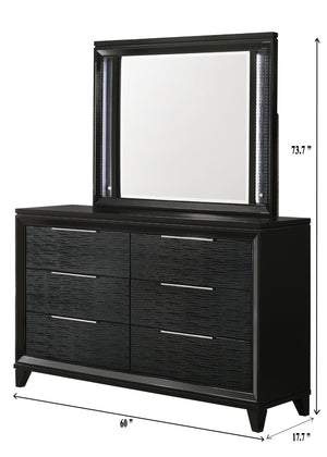 English Elm 1pc Mid-century Matte Six-drawer Solid Wood Dresser with Tapered Legs for Bedroom Black B2741P486340