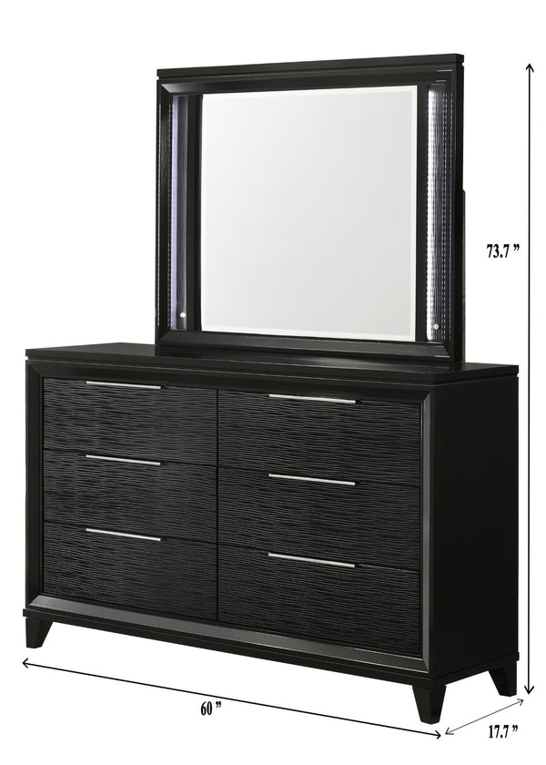 English Elm 1pc Mid-century Matte Six-drawer Solid Wood Dresser with Tapered Legs for Bedroom Black B2741P486340