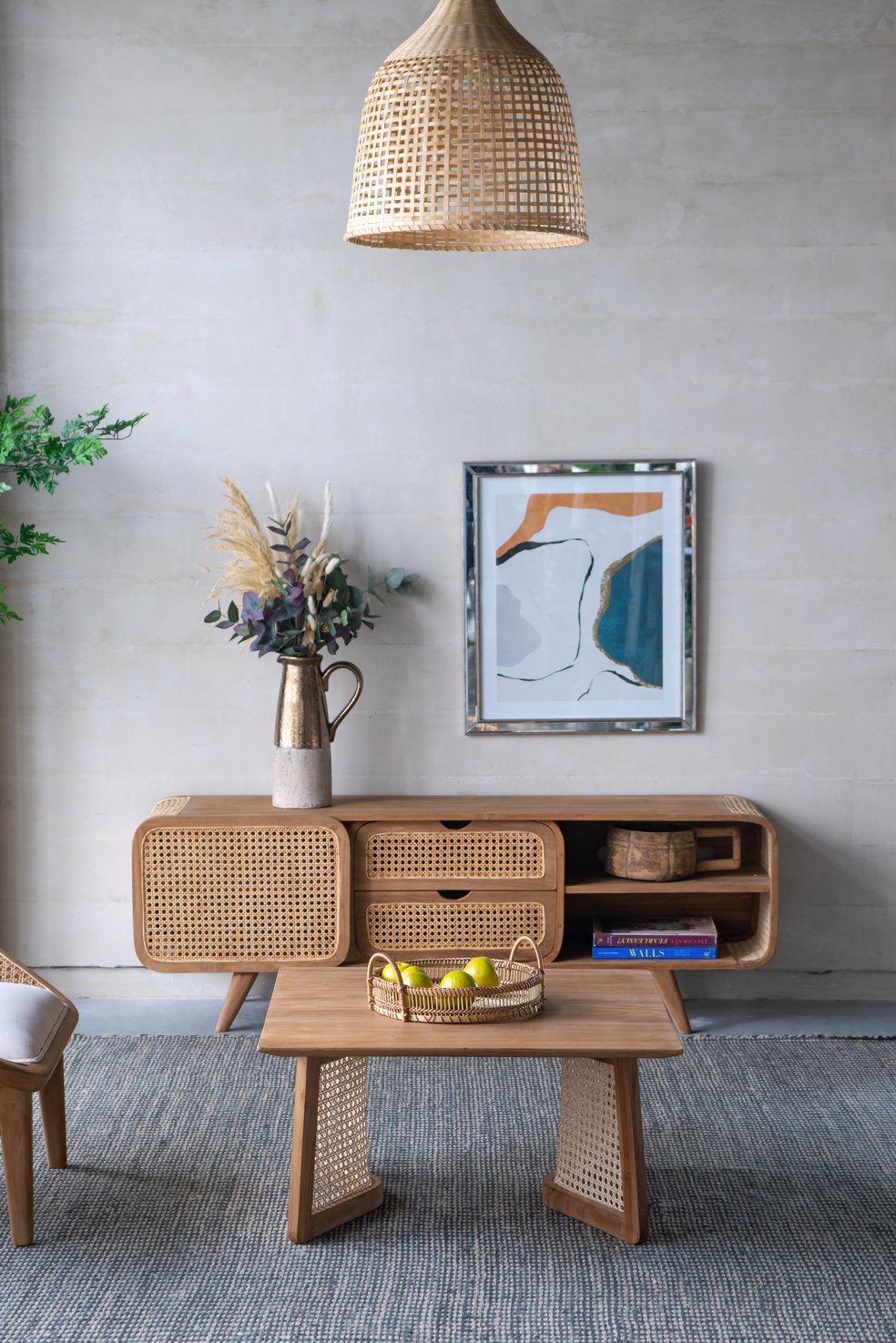 English Elm Set of 3 Sienna Bamboo Woven Trays with Handles — Round Brown Boho Coastal Accents for Tabletop Decor W2078P391141