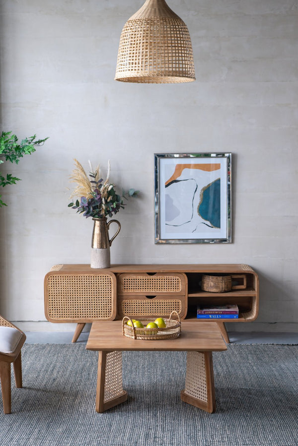 English Elm Set of 3 Sienna Bamboo Woven Trays with Handles — Round Brown Boho Coastal Accents for Tabletop Decor W2078P391141