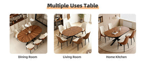 English Elm 47.2"-63" Extendable Round Dining Table Solid Wood Parquet Top Seats Six Walnut W3587S00002