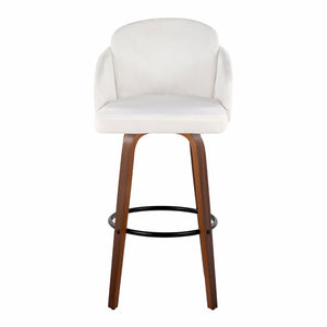 English Elm Fixed-height Mid-century Barstools with Walnut Legs and Grey Upholstered Seats Set Cream B202S01905