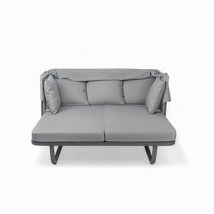 English Elm 57" Outdoor Patio Daybed with Retractable Sunshade Canopy, Rattan Accents, Water-Repellent Fabric, Durable Iron Frame Grey N719Z000150E