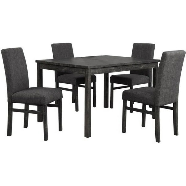 English Elm 5 Piece Transitional Dining Set with 48" Engineered Wood Table and Linen-Blend Upholstered Chairs for Everyday Elegance Charcoal 38 L x 18 W x 13 H B011S01847