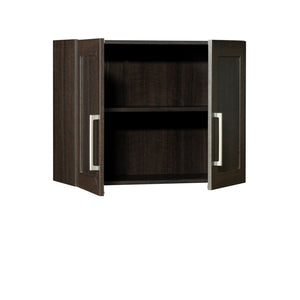English Elm Wall Cabinet Brown Finish with Adjustable Shelves, Compact 33.75" x16.63" x5" Organizer for Kitchen Bath Garage B356P402698