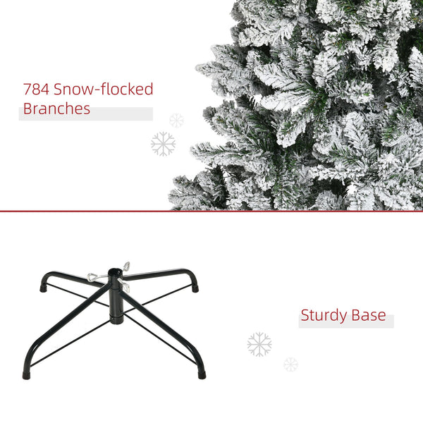 English Elm Homcom 9Ft Slim Snow-Flocked Pine Christmas Tree With Realistic Branches & Easy Setup For Tight Spaces W2225P229295