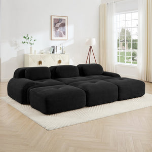 English Elm Three-seat Modular Corduroy Sectional Sofa with Ottomans for Living and Media Rooms Black W714S01278