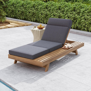 English Elm Lounge Chaise Outdoor Acacia Wood Slatted Frame with Water Resistant Cushion Resort Style Dark Gray,Light Brown N770P442L67G