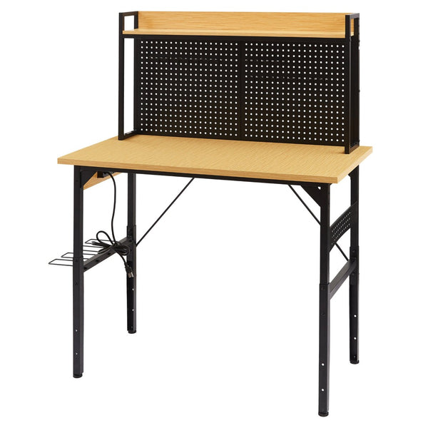 English Elm 48''adjustable Rolling Workbench Steel Frame Pegboard Outlets Garage Workshop W1162P223029