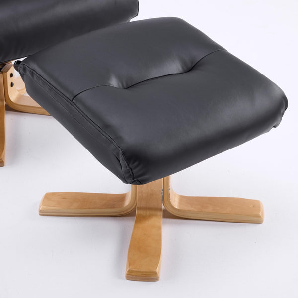 English Elm Black Pu Leather Swivel Accent Chair with Ottoman Heated Massage Wood Base Lounge W3248P465018