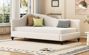 English Elm Twin L-shaped Linen Daybed with Solid Wood Legs for Bedroom or Studio Lounging SF100145AAA-1