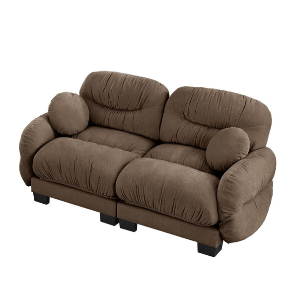 English Elm Pleated Chenille Two Seater Modular Sofa with Curved Armrests and Ergonomic Foam Cushions Brown W5656S00055