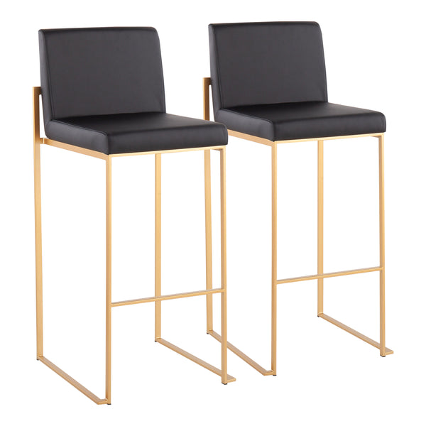 English Elm Fuji Contemporary High Back Barstool Set Of 2 - Gold Steel Frame With Plush Black Faux Leather Comfort B202P222173