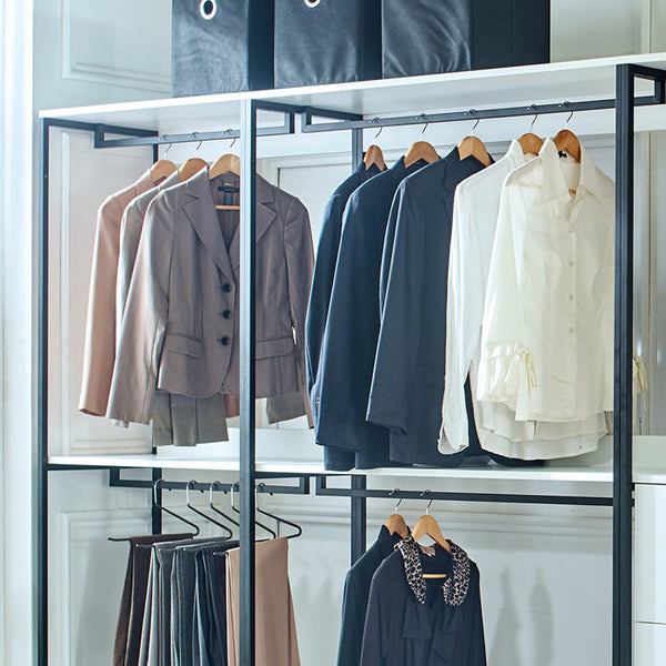 English Elm Fiona 143" W White Freestanding 4-Tower Walk-In Closet System — 8 Shelves, Eco Wood + Powder Metal Frame B040S00086