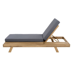 English Elm Lounge Chaise Outdoor Acacia Wood Slatted Frame with Water Resistant Cushion Resort Style Dark Gray,Light Brown N770P442L429CUSHDGRY
