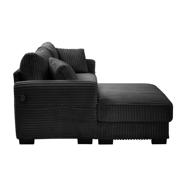 English Elm 2-Seater Corduroy L-Shaped Chaise Sofa with USB-C Charging, Storage Pocket, Reversible Design Grey W2606S00003