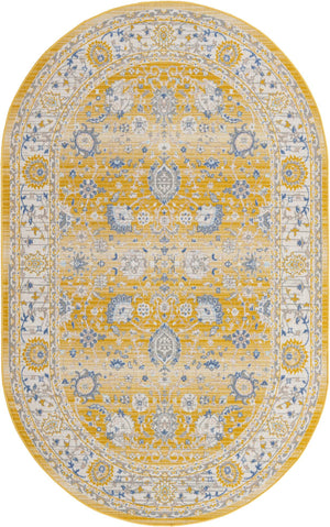 Unique Loom Whitney Bordeaux Machine Made Floral / Botanical Rug Tuscan Yellow, Blue/Ivory/Gray 5' 3" x 8' 0"