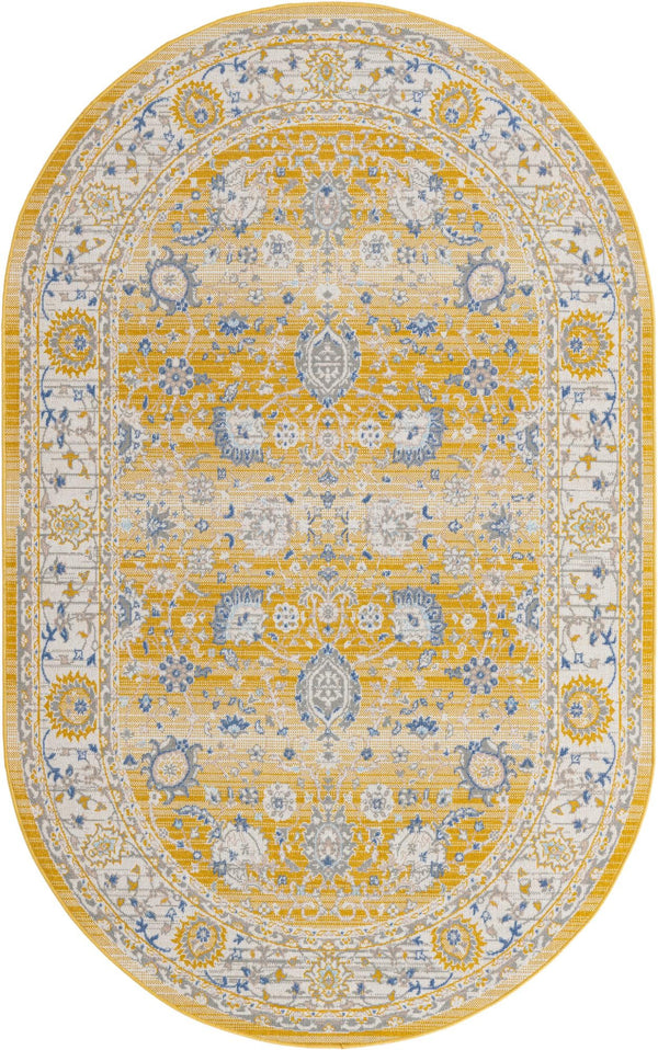 Unique Loom Whitney Bordeaux Machine Made Floral / Botanical Rug Tuscan Yellow, Blue/Ivory/Gray 5' 3" x 8' 0"