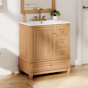 English Elm [video] 30 Inch Freestanding Bathroom Vanity White Mdf Pine Legs Ceramic Sink Soft Close N759P394441N