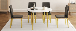 English Elm Table and Chair Set Extendable Round Mdf Top Gold Legs Four Pu Dining Seats Black,White+Gold W1151S04830