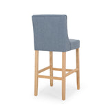 Christopher Knight Home® - Noble House - Lansglen Button Tufted Fabric Wingback Bar Stool, Light Blue and Natural - Set of 2