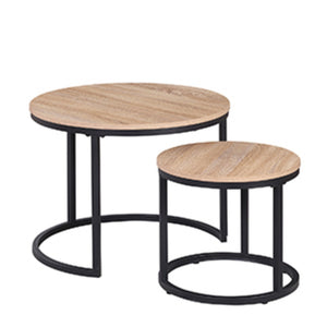 English Elm 24" Round Nesting Coffee Tables Natural Oak Mdf Top Metal Frame Modern Industrial Set W3151P412658