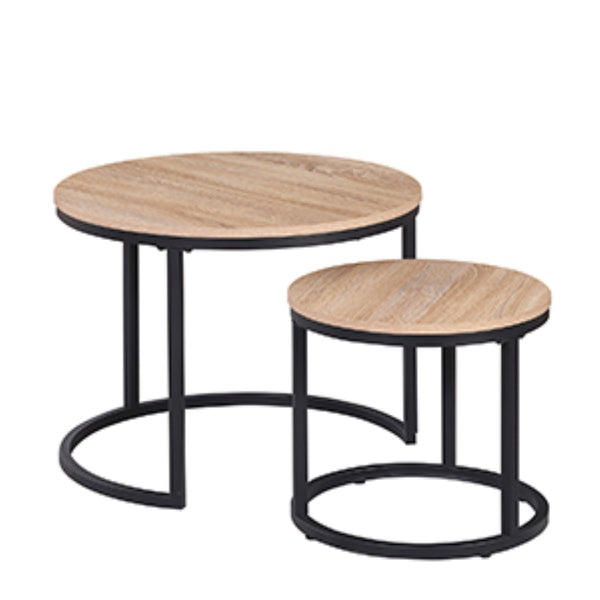 English Elm 24" Round Nesting Coffee Tables Natural Oak Mdf Top Metal Frame Modern Industrial Set W3151P412658
