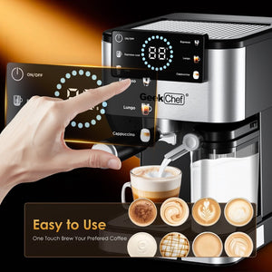 English Elm Geek Chef 20 Bar Espresso Maker with Auto Frother and Led Touchscreen for Home W1002P427607