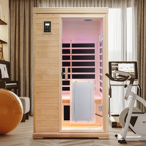 English Elm Hemlock Wood Two Person Far Infrared Indoor Sauna with Bluetooth and Led Lighting W632S00003