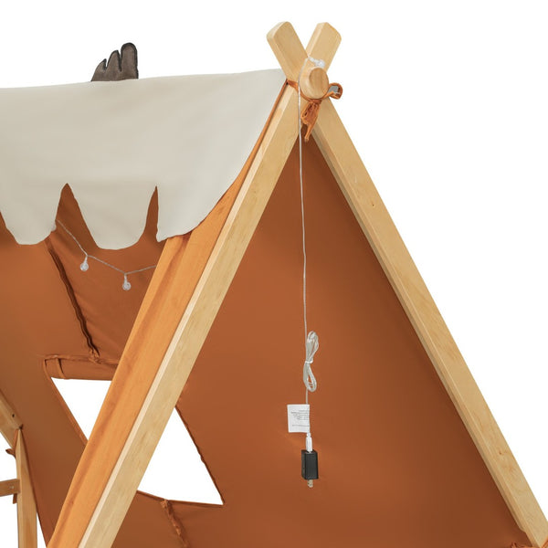 English Elm Twin Cabin Bed with Detachable Tent Skylight and Woodland Deer Antler Accents Brown N708P356717D