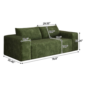 English Elm 78.8" Corduroy Three Seat Sofa Deep Cushioned Low Profile Couch for Modern Living Rooms Green W2824P409858