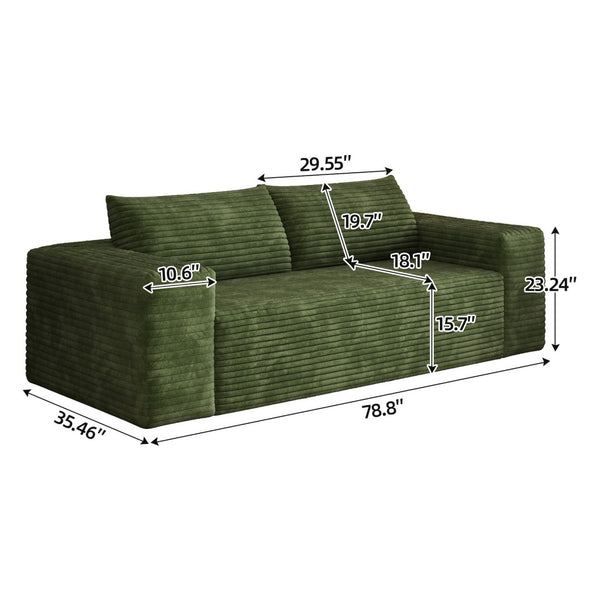 English Elm 78.8" Corduroy Three Seat Sofa Deep Cushioned Low Profile Couch for Modern Living Rooms Green W2824P409858