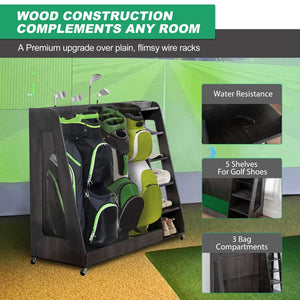 English Elm Gray Wooden Golf Organizer Rack with Drawers for Garage Club Bag Shoe Storage Gray W1422P296368