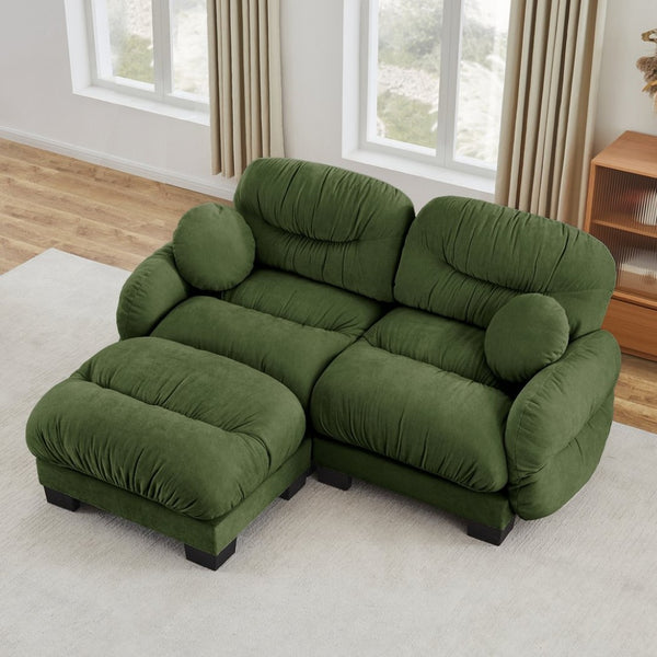 English Elm Pleated Chenille Sectional Sofa with Ottoman Ergonomic Foam Curved Armrests Living Room Green W5656S00047