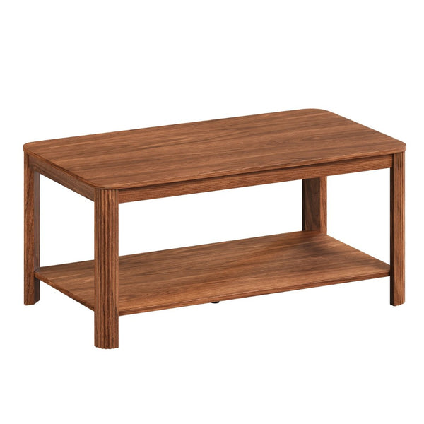 English Elm Arc Corner Oak Coffee Table with Open Shelf Wave Grain Legs Modern Living Room Accent W5563P449954