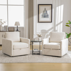English Elm 29.5''w Chenille Swivel Club Chair with Hidden Storage Tufted Square Seat for Reading Nooks Beige W3118P419157