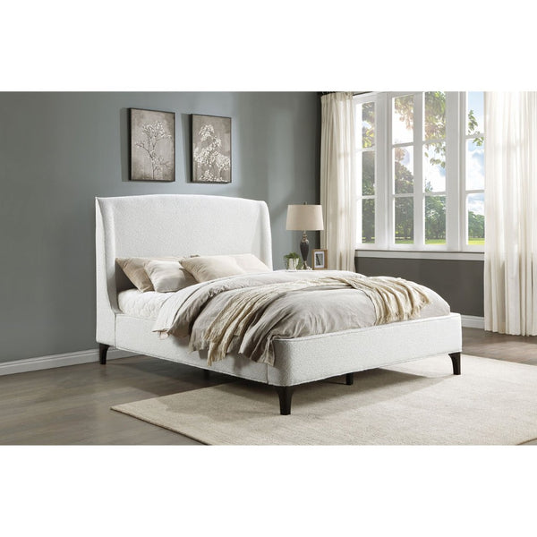 English Elm Theodore Boucle Wingback Queen Bed Sculptural Upholstered Frame for Modern Bedrooms B062S01637