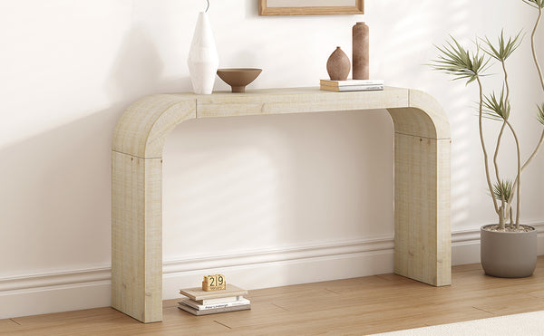 English Elm Christopher Knight Home® - 52" Vintage Wood Console Table with Curved Edge, Natural Pine Veneer, Distressed Rustic Charm, 180 lb Capacity and Sled Base for Entryway or Living Room N760P281360N
